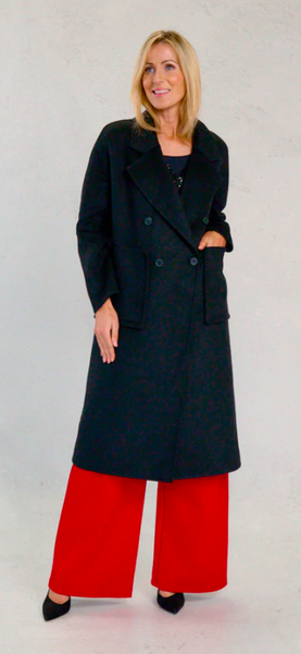 D.E.C.K BY DECOLLAGE - BLACK CURVED POCKET COAT