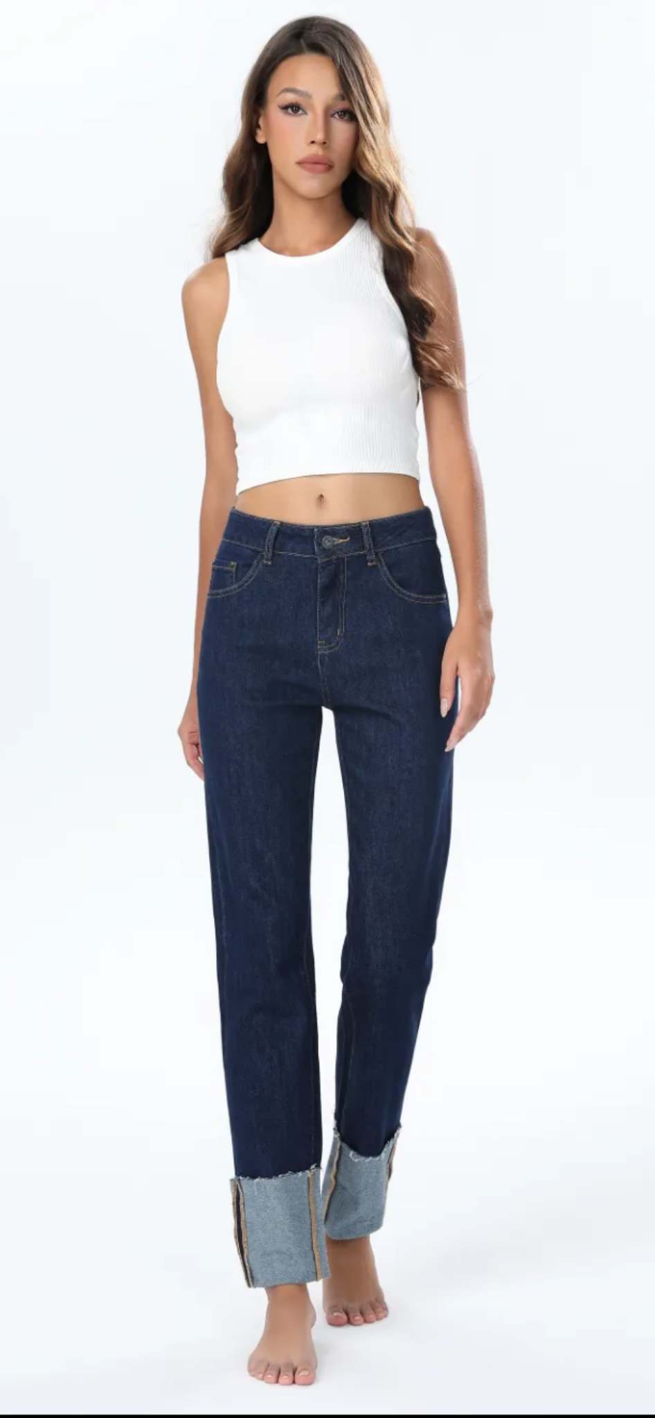 MELLY & CO - DARK WASH SKINNY TURN UP JEANS