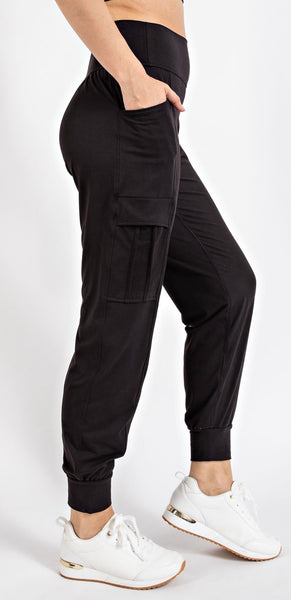 THE BOUTIQUE - BLACK BUTTER JOGGER WITH SIDE POCKETS