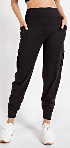 THE BOUTIQUE - BLACK BUTTER JOGGER WITH SIDE POCKETS