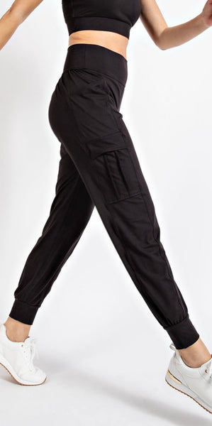 THE BOUTIQUE - BLACK BUTTER JOGGER WITH SIDE POCKETS