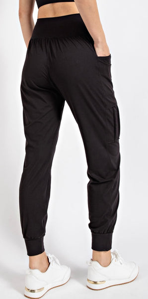 THE BOUTIQUE - BLACK BUTTER JOGGER WITH SIDE POCKETS